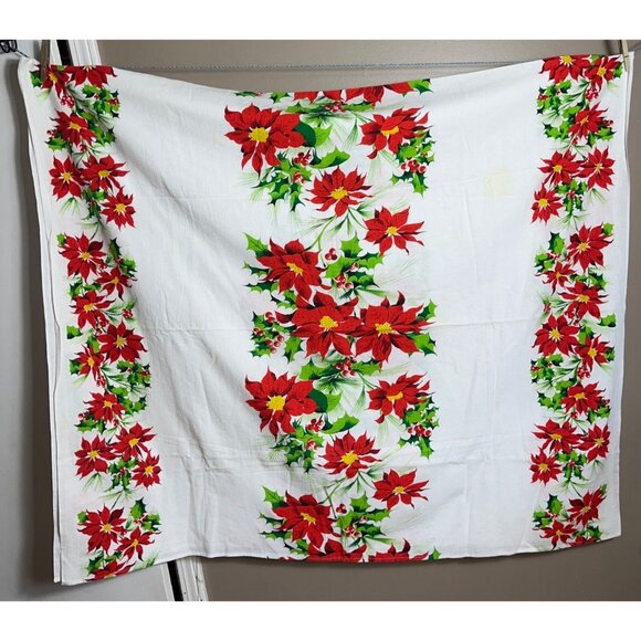 Holiday Tablecloth White Cotton Poinsettia 87x51" Christmas Dining Festive Decor - Picture 10 of 10